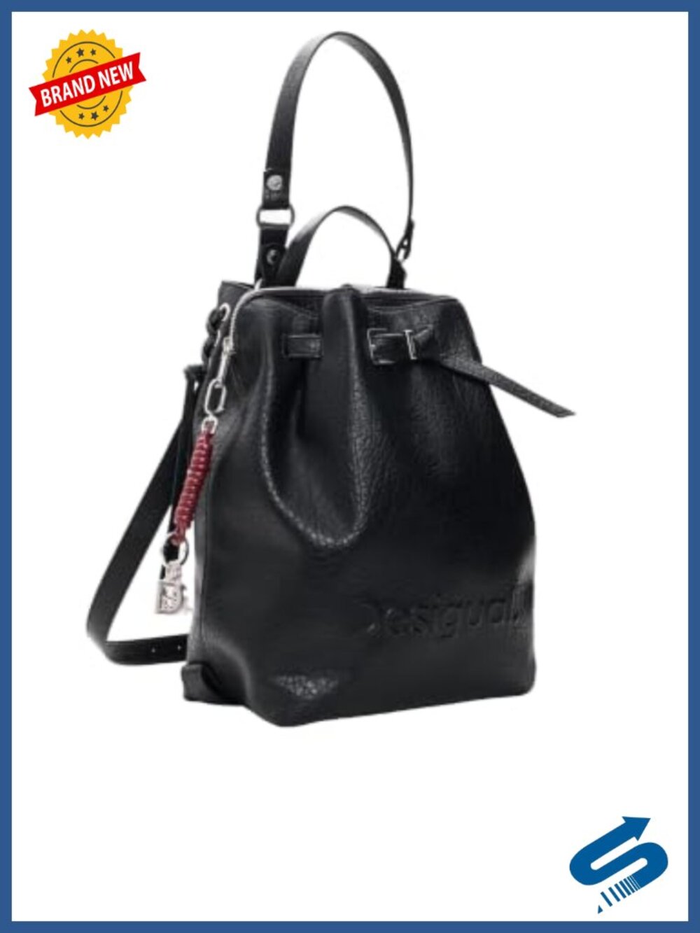 PU Leather Adjustable Drawstring Backpack with Rigid Top Handle
